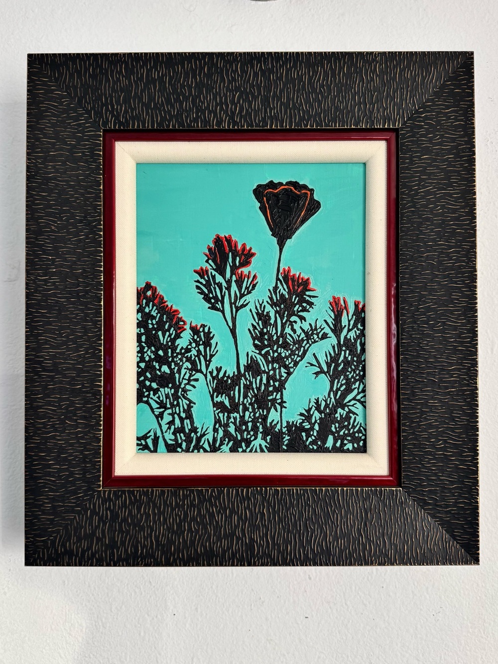 Custom aaronbrothers framed original canvas painting Indian Paintbrush Aqua